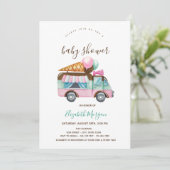 アイスクリームトラックピンクストライプのベビーシャワー 招待状 (スタンド正面)