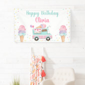アイスクリームトラックピンクティール（緑がかった色）ガール誕生日バックドロップ 横断幕 (インサイチュ)