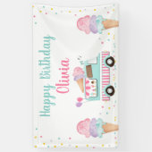 アイスクリームトラックピンクティール（緑がかった色）ガール誕生日バックドロップ 横断幕 (縦)