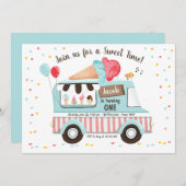 アイスクリームトラックファースト誕生日招待状ボーイガール 招待状 (正面/裏面)