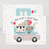 アイスクリームトラックファースト誕生日招待状ボーイガール 招待状 (正面/裏面)