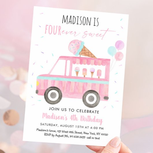 アイスクリームトラックフォーエバースウィート誕生日 招待状