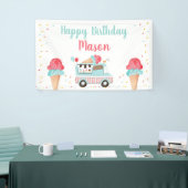 アイスクリームトラックレッドブルーボーイ誕生日背景 横断幕 (トレードショー)