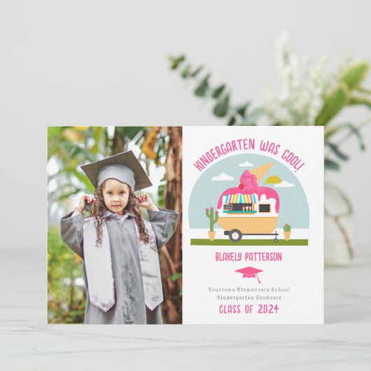 アイスクリームトラック写真キッズ幼稚園卒業 カード (スタンド正面)