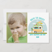 アイスクリームトラック写真グリーン教室バレンタイン カード (正面)