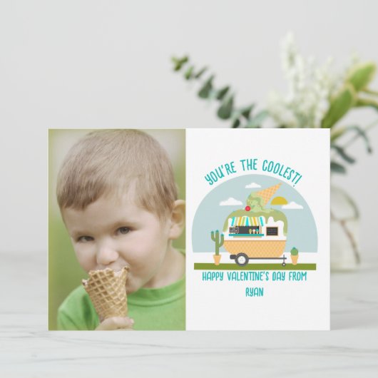 アイスクリームトラック写真グリーン教室バレンタイン カード (スタンド正面)