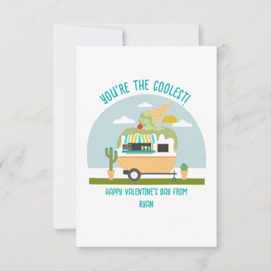アイスクリームトラック写真グリーン教室バレンタイン カード (正面)