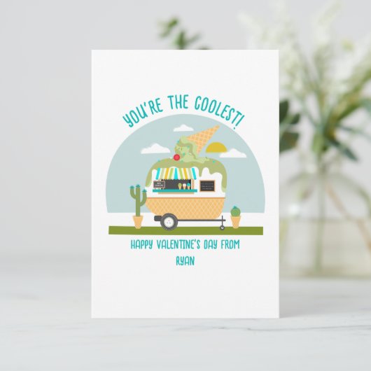 アイスクリームトラック写真グリーン教室バレンタイン カード (スタンド正面)