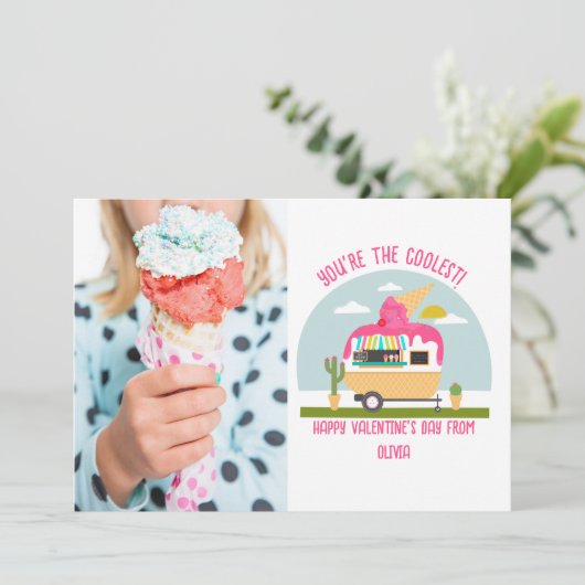 アイスクリームトラック写真子供教室バレンタイン カード (スタンド正面)
