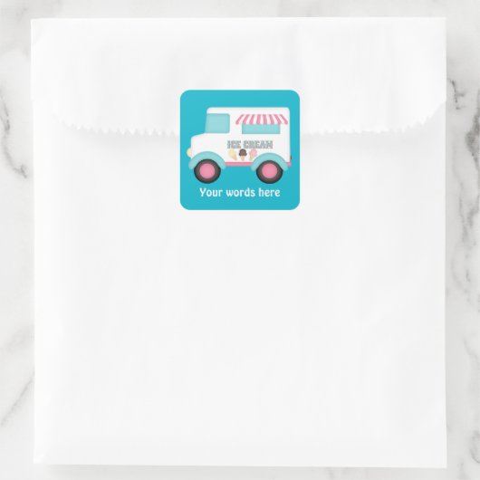 アイスクリームトラック単語のステッカーを追加 スクエアシール (バッグ)