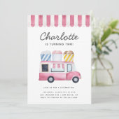 アイスクリームトラック子供の誕生日パーティーモダンピンク 招待状 (スタンド正面)