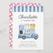 アイスクリームトラック子供の誕生日パーティーモダン 招待状 (正面/裏面)
