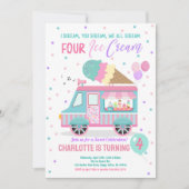 アイスクリームトラック悲鳴4つのアイスクリーム4th誕生日 招待状 (正面)