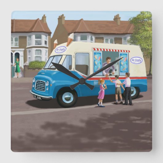 アイスクリームトラック時計 スクエア壁時計 (正面)