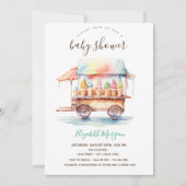 アイスクリームトラック水の色ベビーストライプのシャワー 招待状 (正面)