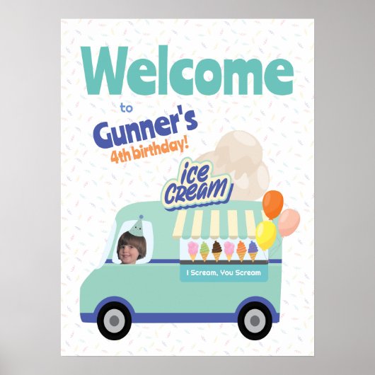 アイスクリームトラック誕生日ウェルカムサイン ポスター (正面)