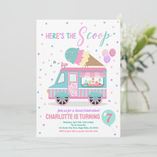 アイスクリームトラック誕生日パーティー招待任意の年齢 招待状 (スタンド正面)