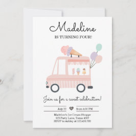 アイスクリームトラック誕生日招待状アイスピンクスクープ 招待状