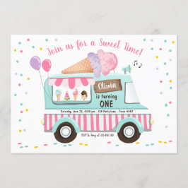 アイスクリームトラック誕生日招待状ガールピンク 招待状