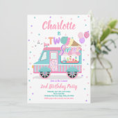 アイスクリームトラック2つの甘い2番目の誕生日パーティー 招待状 (スタンド正面)