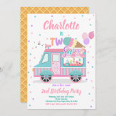アイスクリームトラック2つの甘い2番目の誕生日パーティー 招待状 (正面/裏面)