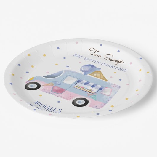 アイスクリームトラック2スクープの2番目の誕生日 ペーパープレート (アングル)