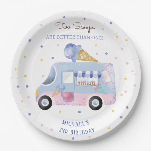 アイスクリームトラック2スクープの2番目の誕生日 ペーパープレート (正面)