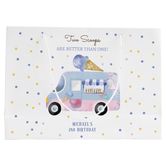アイスクリームトラック2スクープの2番目の誕生日 ラージペーパーバッグ (裏面)