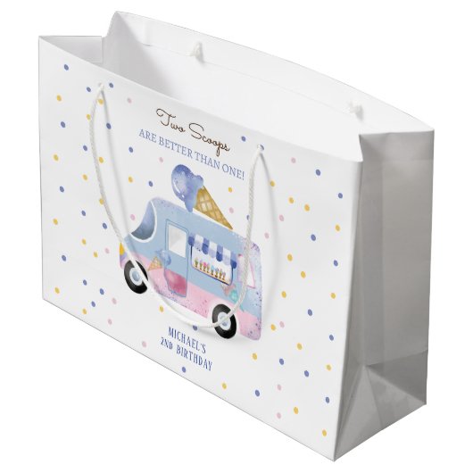 アイスクリームトラック2スクープの2番目の誕生日 ラージペーパーバッグ (裏面アングル)