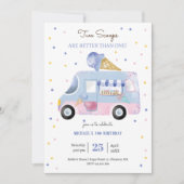 アイスクリームトラック2スクープの2番目の誕生日 招待状 (正面)