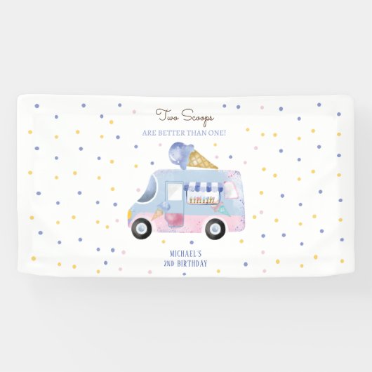 アイスクリームトラック2スクープの2番目の誕生日 横断幕 (横)