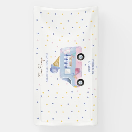 アイスクリームトラック2スクープの2番目の誕生日 横断幕 (縦)