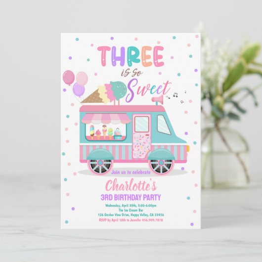アイスクリームトラック3は甘い3番目の誕生日 招待状 (スタンド正面)