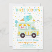 アイスクリームトラック3スクープのおもしろい3日の誕生日 招待状 (正面)