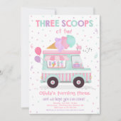 アイスクリームトラック3スクープのおもしろい3日の誕生日 招待状 (正面)