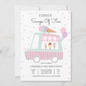 アイスクリームトラック3スクープのおもしろい3日の誕生日 招待状 (正面)