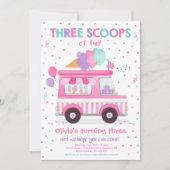 アイスクリームトラック3スクープのおもしろい3歳誕生日 招待状 (正面)