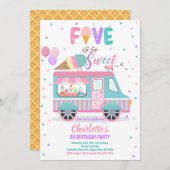 アイスクリームトラック5は甘い5番目の誕生日 招待状 (正面/裏面)