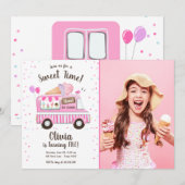 アイスクリームトラック スイートタイム ピンクガール バースデー 招待状 (正面/裏面)