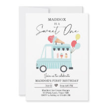 アイスクリームトラック 1歳誕生日招待状 男の子 スイートワン