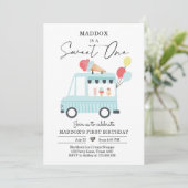 アイスクリームトラック 1歳誕生日招待状 男の子 スイートワン 招待状 (スタンド正面)