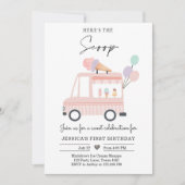 アイスクリームトラック 1歳誕生日招待 ピンクスクープ 招待状 (正面)