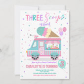 アイスクリームトラック 3つの楽しいスコップ 3歳の誕生日 招待状 (正面)