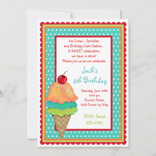 アイスクリームトリーツ誕生日ボーイ招待状 招待状 (正面)