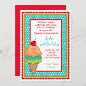 アイスクリームトリーツ誕生日ボーイ招待状 招待状 (正面/裏面)