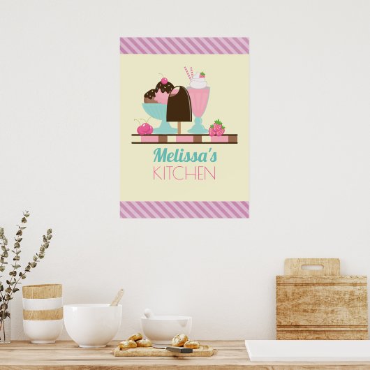 アイスクリームトリートキッパーソナライズされたチン ポスター (キッチン)