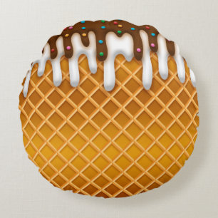 アイスクリームドリップワッフルコーンチョコレートとバニラ ラウンドクッション