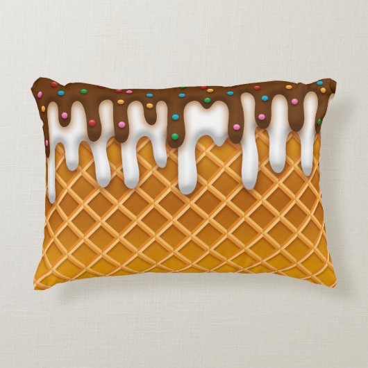 アイスクリームドリップワッフルコーンチョコレート及びバニラ  アクセントクッション (正面)
