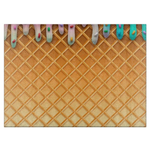 アイスクリームドリップワッフルコーンピンクと散水付き カッティングボード (正面)