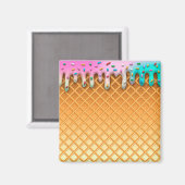 アイスクリームドリップワッフルコーンピンクと散水付き マグネット (正面/裏面)